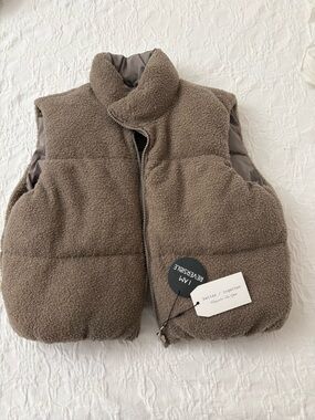 Kids Taupe Sherpa Puffer Vest - Reversible Style